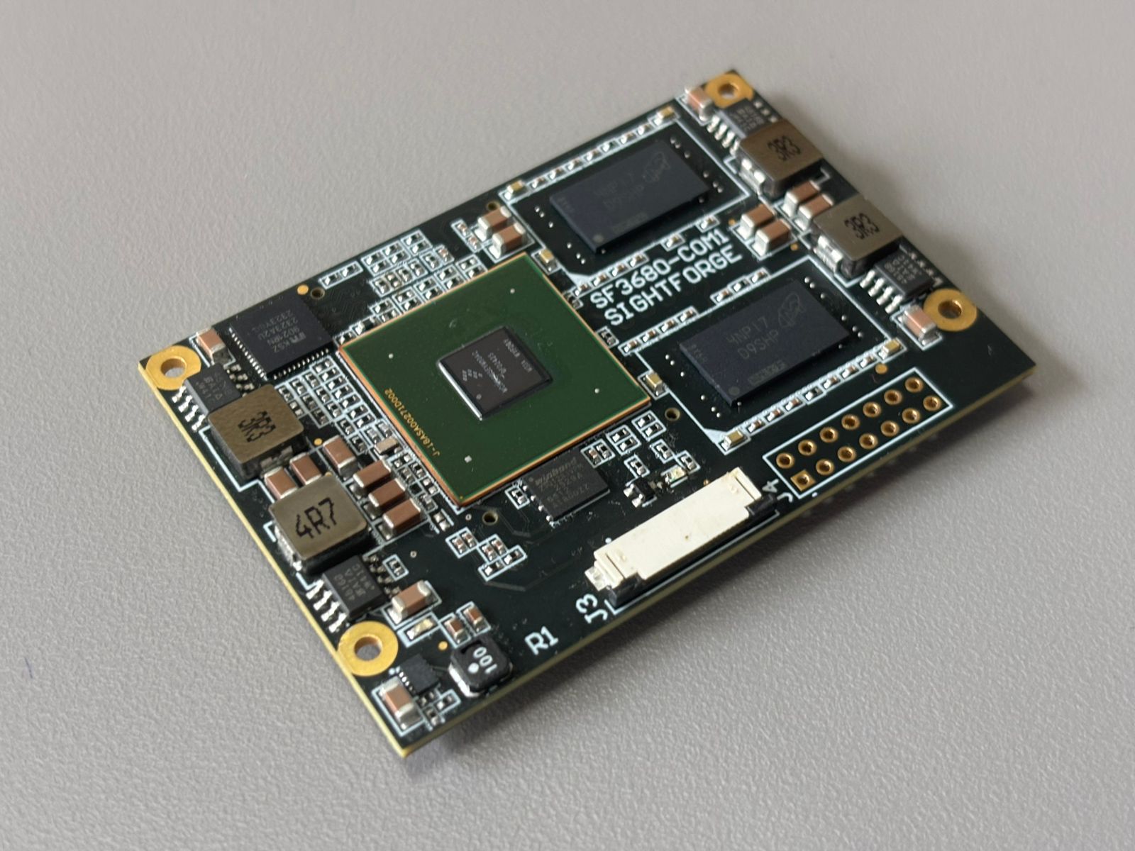 Sightforge SF3680-COM1 onboard vision compute module, angled view